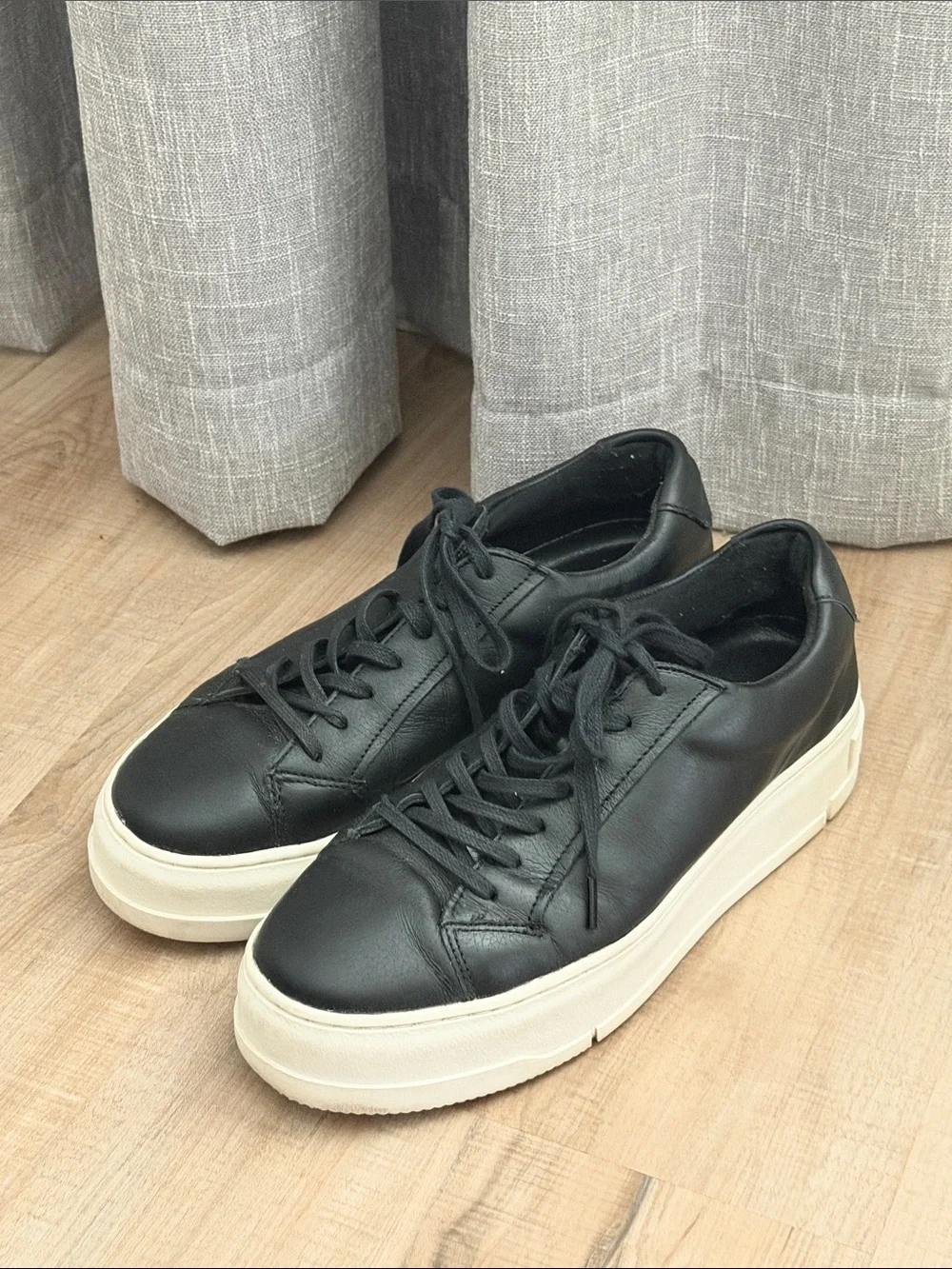 Vagabond Black Leather Judy Platform Sneakers with Cream Sole Size 9